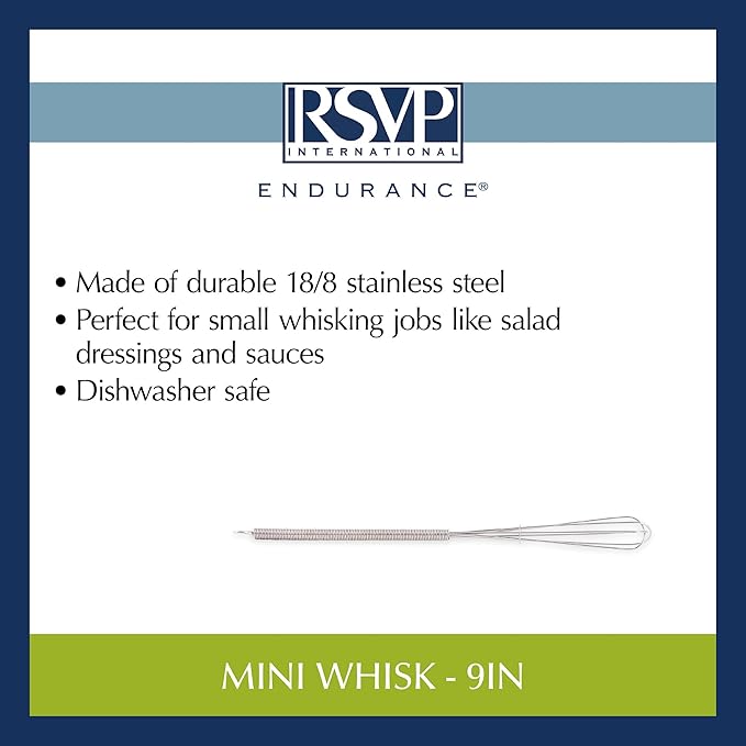 RSVP International Kitchen Tool Collection, Stainless Steel, Dishwasher Safe, Whisk, 9" (Pack of 3)
