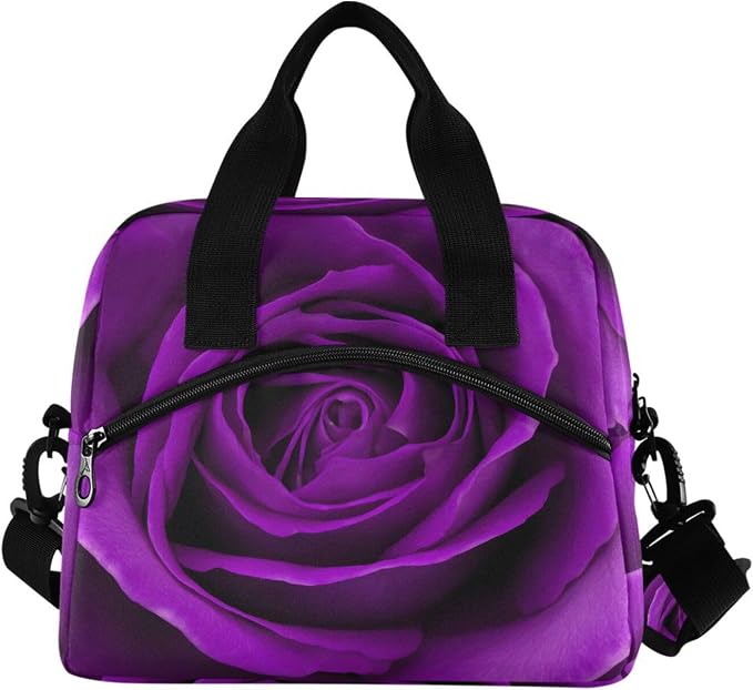 Purple Rose Insulated Lunch Bag Rose Flower Reusable Lunch Tote Bag Lunch Box for Women Men Adult Cooler Bag with Adjustable Shoulder Strap Leakproof for Work School Picnic