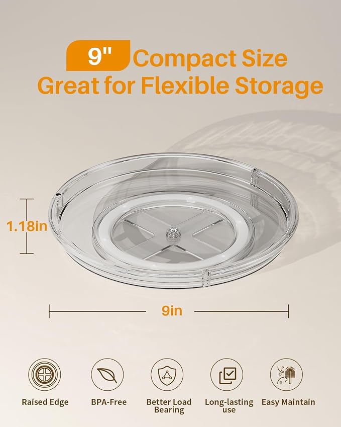 LAMU 2 Pack Lazy Susan Organizer 9 inch Lazy Susan Turntable for Cabinet, Rotating Spice Organization for Cabinet, Kitchen, Table Top, Countertop, Pantry Fridge Organizers and Storage, Gray