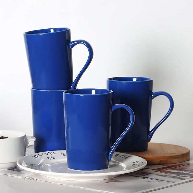 12 oz Coffee Mugs Office Party, M099 Novelty Marble Ceramic Cup for Friend Women Men Sister Coworker, Set of 4, Blue
