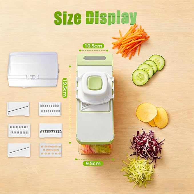 Multifunctional Vegetable Slicer, 6 in 1 Slicer Veggie Shredder with Safe Hand Guard, Multi Blade Adjustable Garlic Slicer, Easy-Clean & Compact Storage, Portable Kitchen Gadget (6 Blade Magnetic)