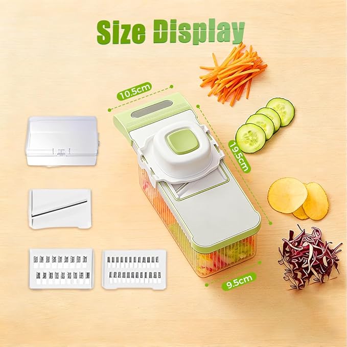 Multifunctional Vegetable Slicer, 6 in 1 Slicer Veggie Shredder with Safe Hand Guard, Multi Blade Adjustable Garlic Slicer, Easy-Clean & Compact Storage, Portable Kitchen Gadget (3 Blades Upgraded)