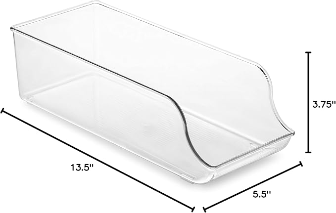 Set Of 6 Refrigerator Organizer Bins - Stackable Fridge Organizers for Freezer, Kitchen, Countertops, Cabinets - Clear Plastic Pantry Storage Racks