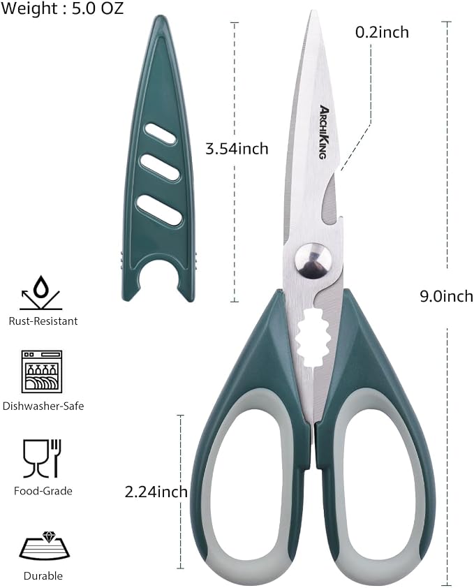 Kitchen Shears Scissors Food Scissors, 3-in-1 Multifunction Japanese Stainless Steel Meat Shears, Dishwasher Safe Sharp Shear All Purpose with Comfort Grip, Ideal for Everyday Use-Black