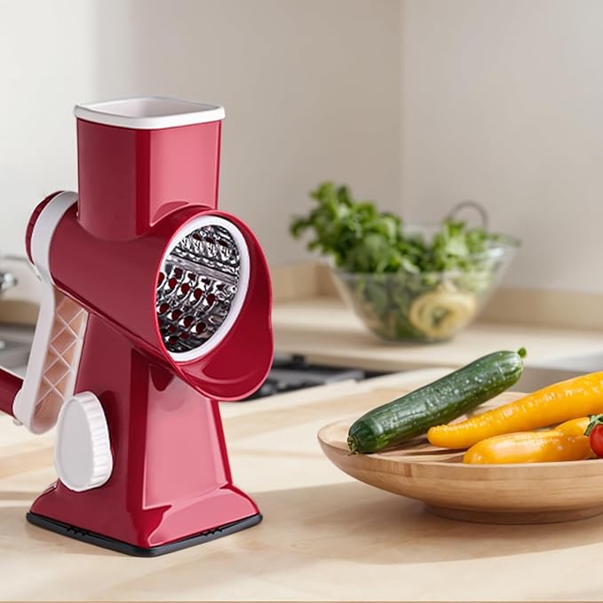HANSGO Rotary Cheese Grater, Hand Crank Cheese Shredder, 3 Metal Blades & Cleaning Brush, Non-slip Suction Base, Labor-Saving Handle, Kitchen Gadgets for Vegetable, Nuts, Gifts for Women