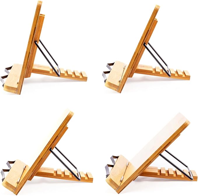 Extra Large Book Stand 19.68" x 14.0" Bamboo Adjustable Heavy-Duty Book Holder for Thick Textbooks,Cookbook Holders Stands for Kitchen Counter,Cookbook Stand, Desktop Bookstand for Law School