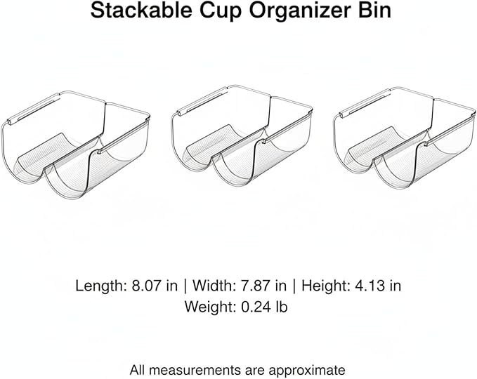 Stackable Cup Organizer Bin, Clear PP Plastic Vertical Storage Container for Kitchen Cabinet and Pantry (1 PC)
