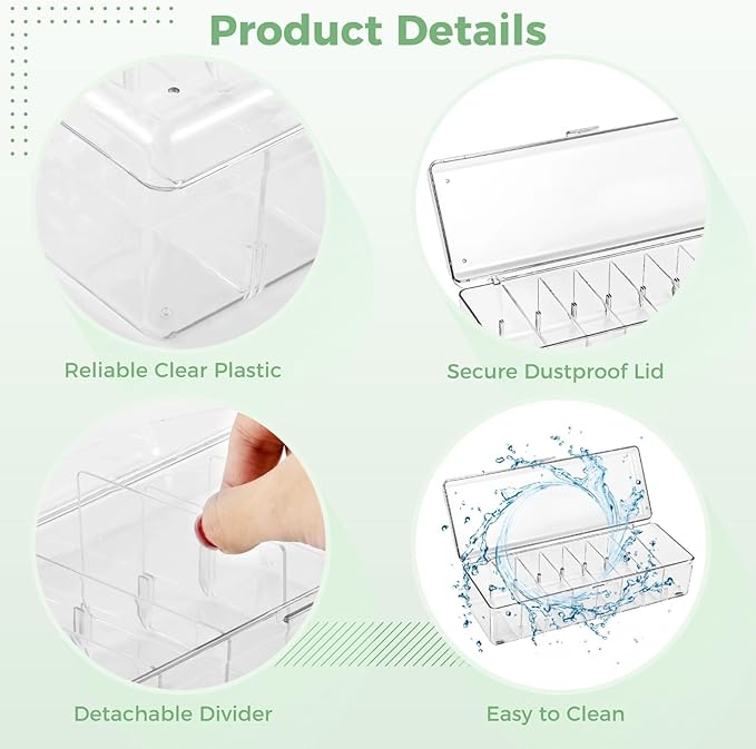 Clear Tea Bag Holder with Lid, 8-Slot Tea Bag Organizer, Drink Packet Holder, Pantry Storage Divider Container with Label Stickers Zip Ties, Clear Beverage Bag Storage Bin for Kitchens Office