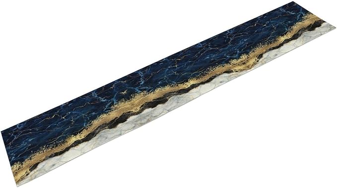 Marble Table Runner, Abstract Navy Blue and Gold Modern Luxury Texture Printed Linen Table Runners for Living Room Farm Kitchen Dining Room Party Holiday Home Decor 13" W x 36" L