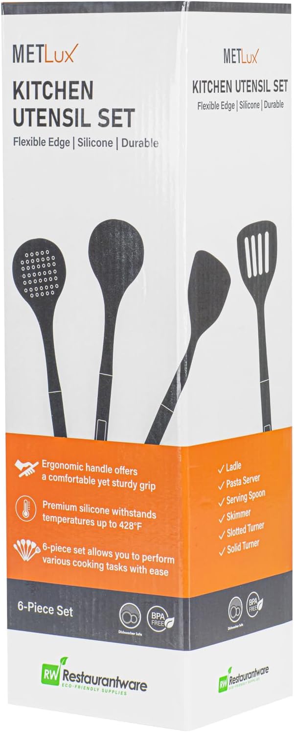 Restaurantware Silicone Utensil Set Pack of 1 Non-Slip Handle 6-Piece Kitchen Tool Set, Heat-Resistant Dishwasher-Friendly Cooking Accessories, Durable Purple Cooking Utensils