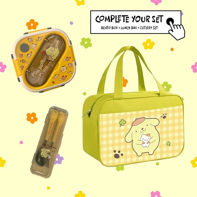 Lunch Bag Cooler Tote Large Insulated Kawaii Leak Proof Food Portable Waterproof Reusable Anime for Work Picnic Travel (Yellow Pom Pom)