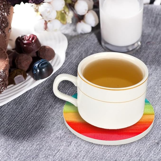 Ceramic Stone Cork Coasters for Drinks Tableware, Rainbow Colorful Pattern Round Absorbent Durable Aesthetic Art Cup Mat Protects Tables and Surfaces Set of 1 (4 * 4 Inch)
