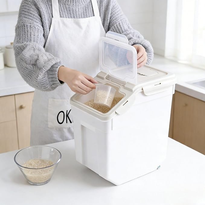 Saim Large Flour Storage Container Bin 50lb, 2Pack Airtight Rice Storage Containers with Wheels Seal Locking Lid, Dry Food, Sugar, Baking Supplies, Rice Dispenser Set with Measuring Cup & Scoop - Grey
