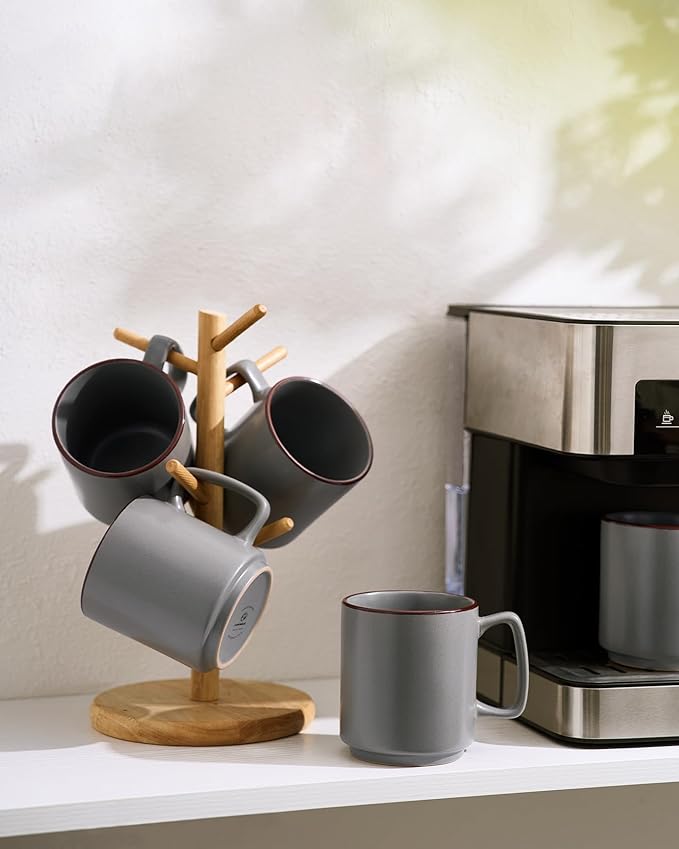 famiware Coffee Mugs Set of 6, Nebula 14oz Coffee Mugs, Ceramic Cup Set with Handle for Latte, Tea, Milk, Cappuccino, Cocoa, Dark Gray