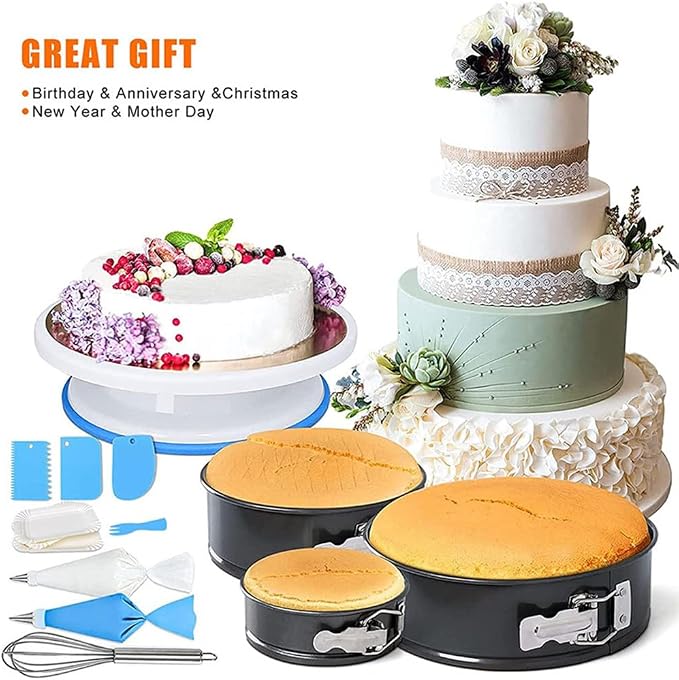 Cake Decorating Kit with Rotating Turntable, Non-Stick Cake Pans, Piping Tips, Spatulas, Scrapers & Silicone Cupcake Liners - Complete Baking Supplies for Beginners & Home Bakers 360PCS