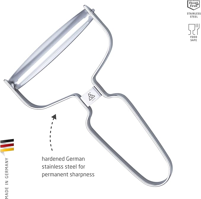 triangle Y-Peeler - 3.5 in (90 mm) - Stainless Steel Horizontal Straight Blade - Peeler for Hard-Skinned Fruits & Vegetables - Ergonomic Handle - Dishwasher Safe - Made in Germany