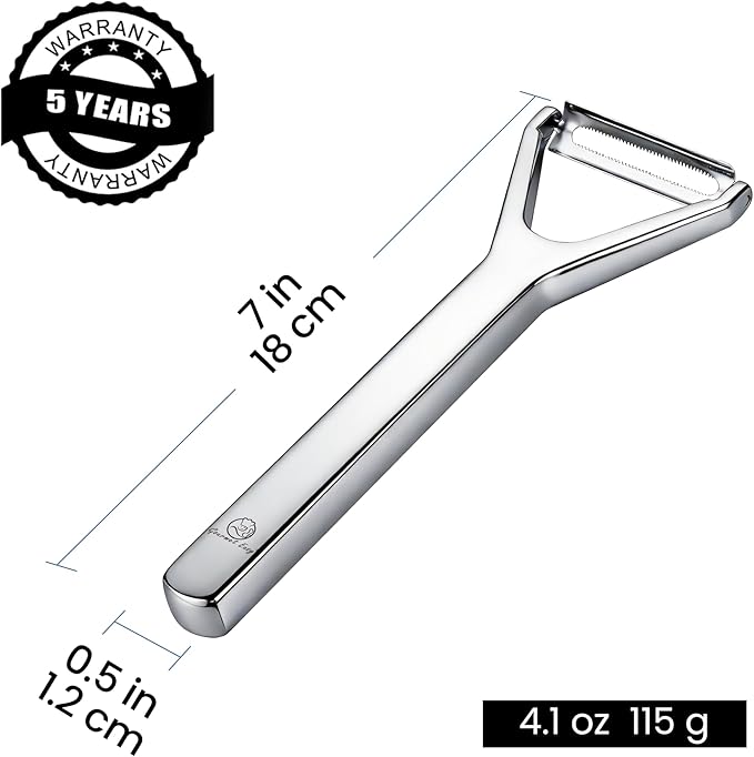 Vegetable Peeler, Ultra-Sharp Ergonomic Stainless Steel Potato Peeler, One-Piece Seamless Handle, Left & Right-Handed User Friendly, Super Thin Peel Less Waste, Dishwasher Safe with 5-Year Warranty