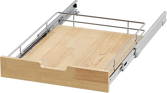 Sikarou Pull Out Cabinet Organizer,Heavy-Duty Slide Out Shelf, Wood And Wire Basket, Pull Out Drawer for for Kitchen Under Sink Space, Pantry, Bathroom (14 * 21 WM)
