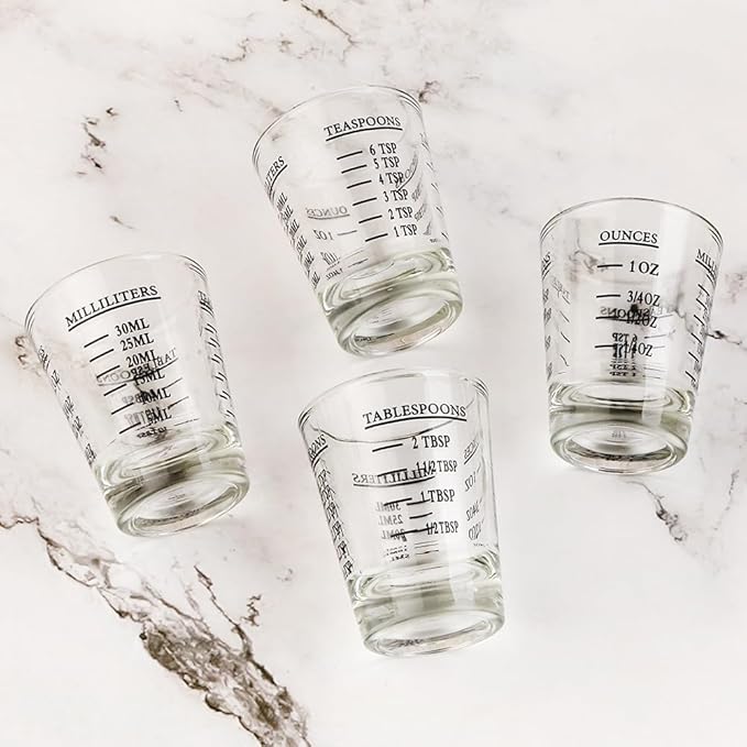 Set of 2 Shot Glasses - Heavy Glass, Perfect for Measuring Espresso, Wine, and More 26-Incremental Measurement 1oz, 6 Tsp, 2 Tbs, 30ml (2, Black)