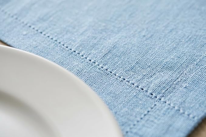 Urban Villa Christmas TableRunner 100% Cotton Fused Table Runner 14''x 72'' Over Sized Hemstitch Sky Blue Table Runner Every Day Use Heavier Quality TableRunner