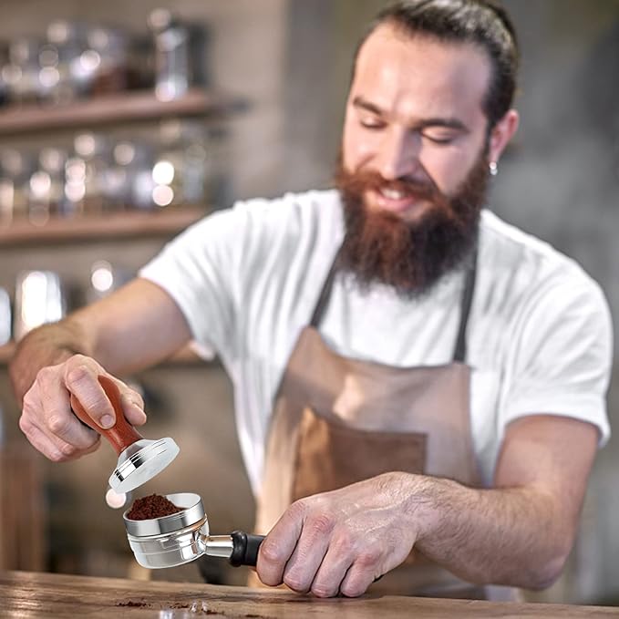 Espresso Press Hand Tamper Coffee Distributor & Tamper 49mm Walnut Wooden Handle And 304 Stainless Steel Flat Base With Mat Espresso Machines Accessory (49mm)