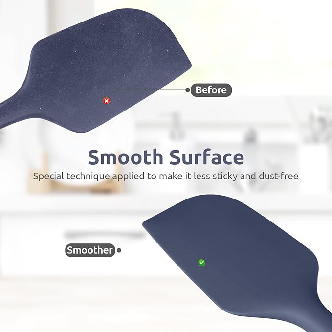 U-Taste Flat Spatula & Spoon Spatula: 11.38in 600ºF Heat Resistant Silicone Bowl Scraper, Flexible Rubber Kitchen Cooking Mixing Utensil with Upgraded Non-Stick Surface (Set of 2, Midnight Blue)
