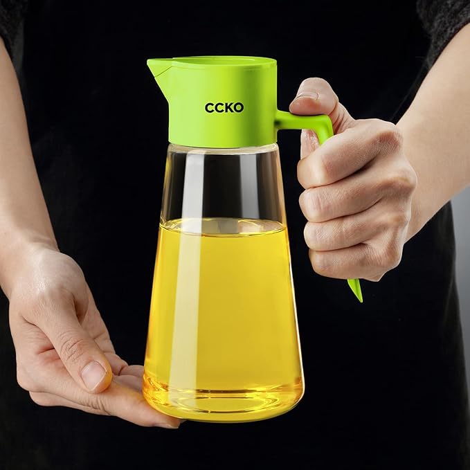 CCKO Glass Olive Oil Dispenser Bottle 19oz Olive Oil Bottle for Kitchen, Auto Flip Drip Free Cooking Oil Dispenser for Soy Sauce, Syrup, Vinegar, Salad Dressing Container (White)