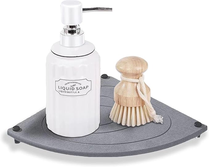 FOWSEEK Stone Drying Tray, Diatomite Instant Dry Sink Organizer for Bathroom Kitchen Counter, Water Absorbing Stone Tray for Sink Sponge Soap Holder Dispenser, Fast Drying Sink Caddy