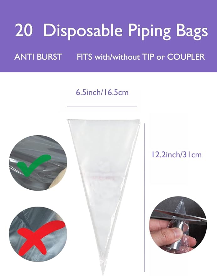 1M Open Star Piping Tips,1M Tips with Bags,3 Rosette Tip with 20 Disposable Piping Bags for Cake Decorating