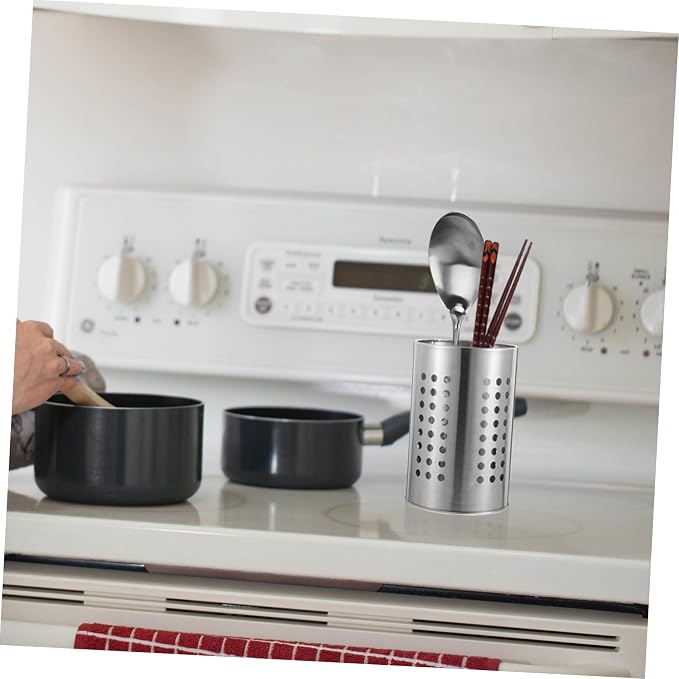 2Pcs Stainless Steel Utensil Draining Storage Container Modern Kitchen Organizer for Forks Knives and Chopsticks Compact Design Easy Drainage for Home