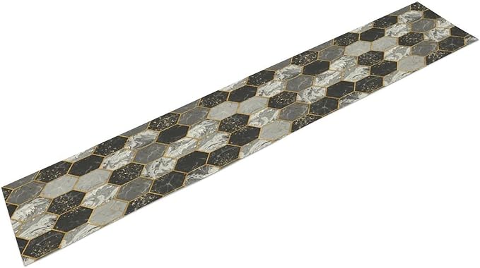 Marble Table Runner, Grey Black and Gold Abstract Geometry Hexagon Modern Luxury Texture Printed Linen Table Runners for Home Farmhouse Kitchen Dining Room Party Holiday Decor 13" W x 120" L