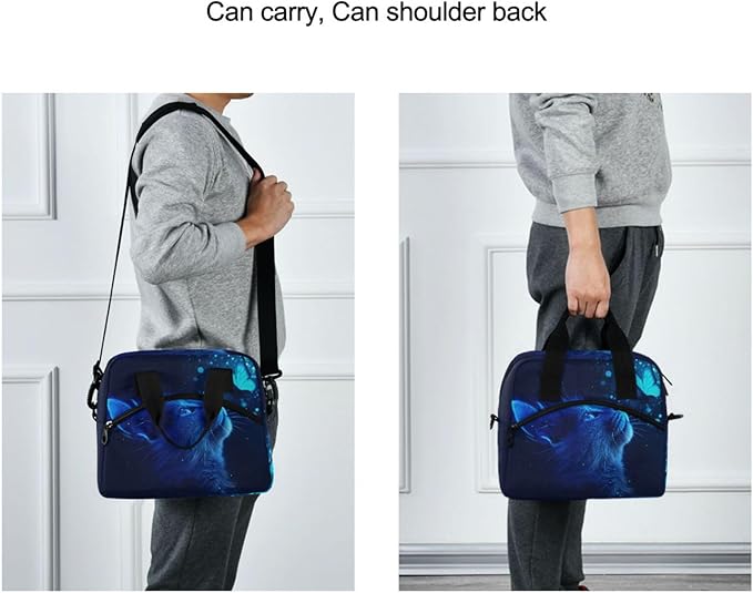 ALAZA Cat and Butterfly with Blue Light Lunch Box for Men Women Adults Insulated Lunch Bag Cooler Bag with Adjustable Shoulder Strap for Work Picnic Travel