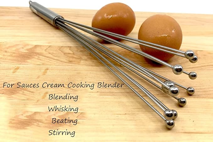 1 Pieces Wand Whisk, Mini Ball Whisk,Newness Durable Environmentally Friendly 304 Stainless Steel Ball Whisk Beater Egg Beater Manual Mixer Whisk Cooking Blender for Sauces,Eggs,Cream (12 In / 30.4cm)