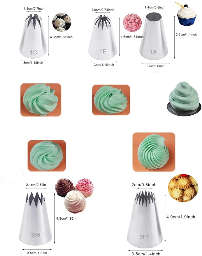 Large Frosting Tips,Eclair Churro Macaron Star Round Icing Piping Tip for Cake Cupcake Cookie Decorating,5 Pcs