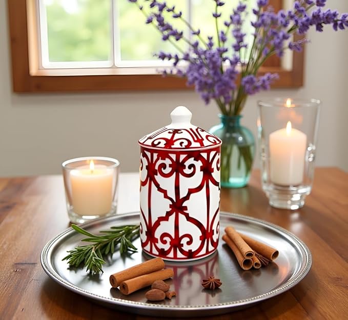 Handcrafted Italian Candle Holder – Modern Art Vase with Female Face Design, Elegant Aromatherapy Jar for Tabletop Décor (Red Cage)