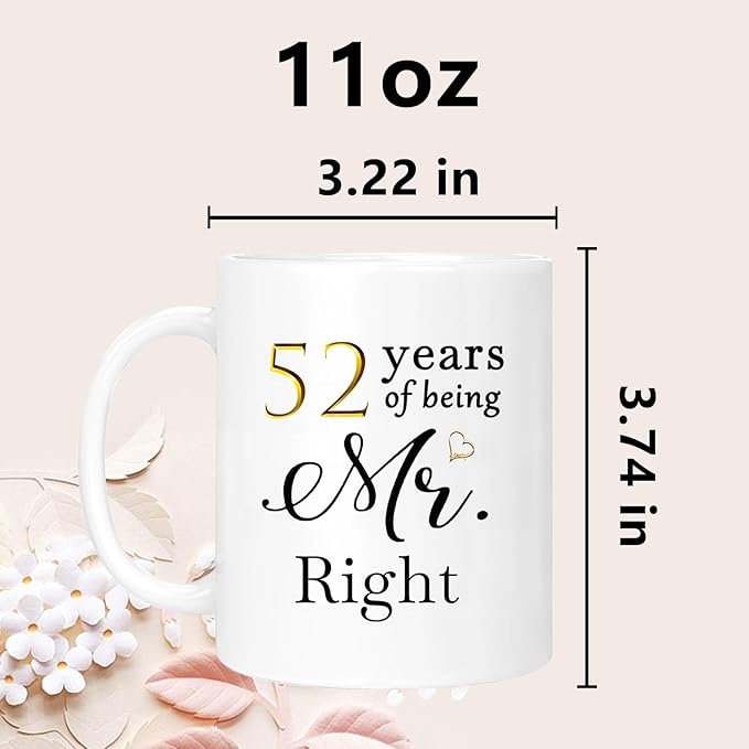 52th Anniversary Coffee Mugs Set of 2, 52 Year Anniversary Wedding Gifts Decorations for Couple Parents Grandparents Men Women Husband Wife Him Her, Gift Box Packaging, 11oz