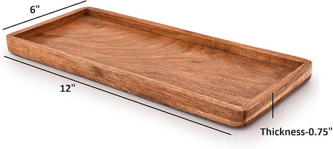 Platter Acacia Wood Serving Platters Set of 3 Cake Appetizer Plates Kitchen Charcuterie Platter for Food (Set of 3) (12" X 6" X 0.75")
