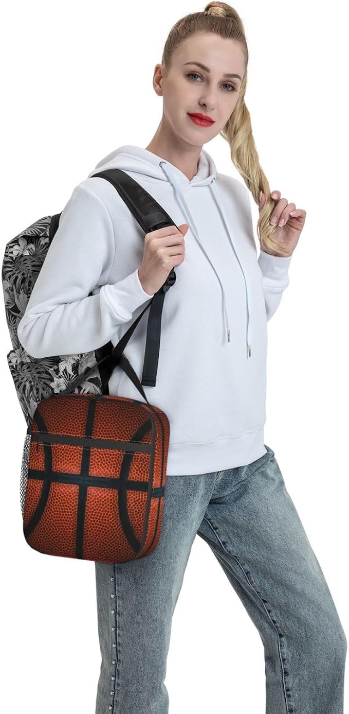 Basketball Ball Sport Appearance Insulated Lunch Bag Portable Reusable Zipper Lunch Box For Men Women Work Picnic Travel Camping