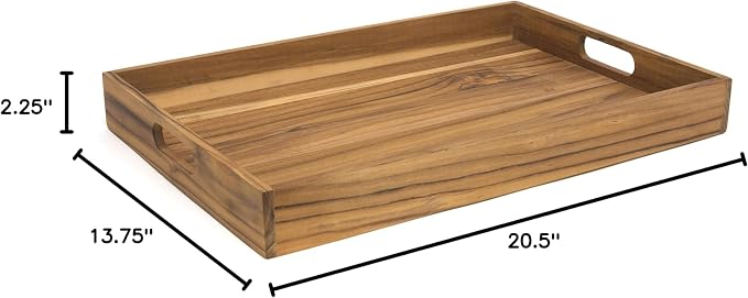Lipper International Teak Wood Large Serving Tray with Cutout Handles, 20-1/2" x 13-3/4" x 2-2/5"