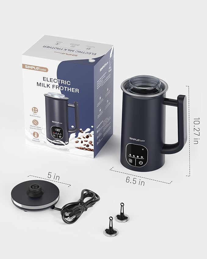 SIMPLETASTE Milk Frother, 4-in-1 Electric Milk Steamer with LED Touch Screen, Automatic Warm and Cold Foam Maker and Milk Warmer for Latte, Cappuccinos, Macchiato