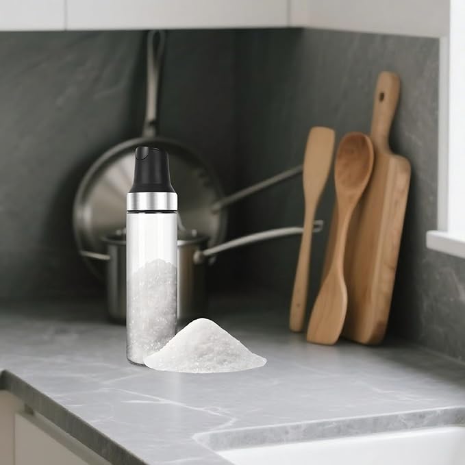 Glass Sugar Dispenser with Pour Spout Leak-Proof Shaker for Coffee & Kitchen, Labeled Sugar/Creamer Container for Beverages, Baking & Organizing (WHITE)