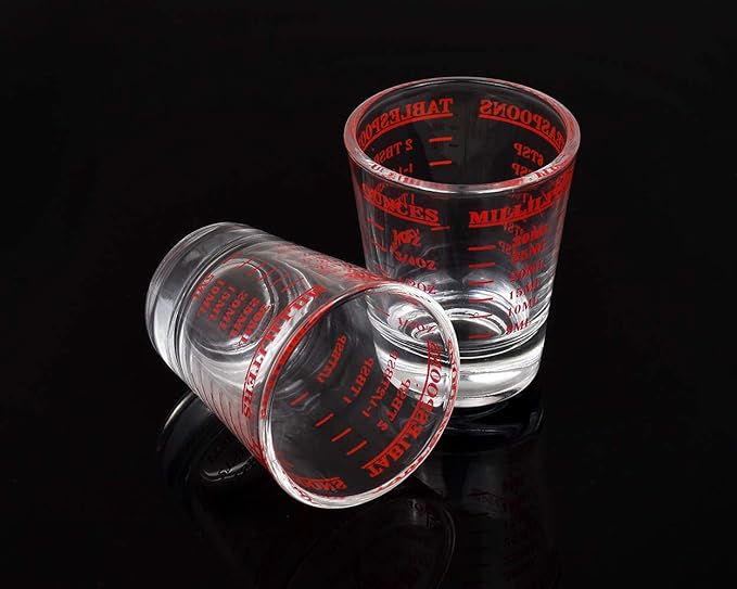 DS. DISTINCTIVE STYLE Shot Glasses Measuring Cup 2 Pieces Liquid Heavy Glass 30 Milliliter Scaled Measuring Glass for Liquid (Red, 30ml)