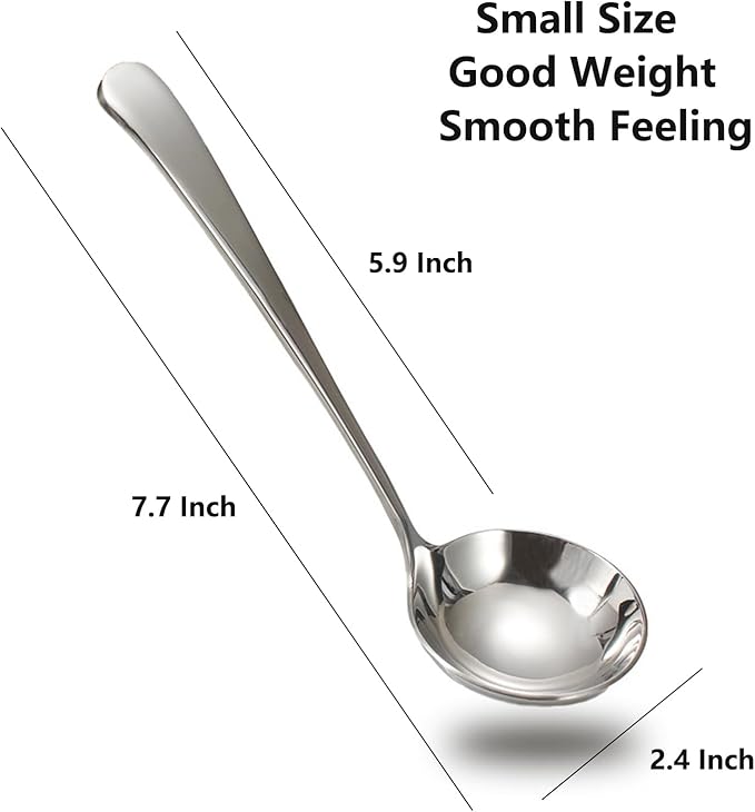Asanta 2 PCS Small Soup Ladle, 7.7 Inch Sauce ladle, Durable 304 Stainless Steel Gravy Ladle Spoon, Mini Kitchen Serving Ladles for Sauces, Gravy, Salads, Soups, Desserts