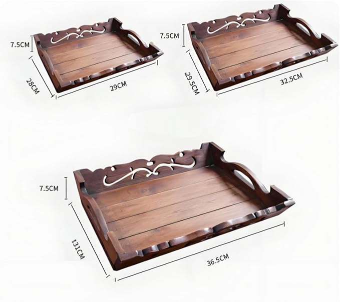 Generic Beverage Tray Wooden Tray Smooth Polished Surface Household Storage for Living Room, Set of 3 Small, Medium, Large
