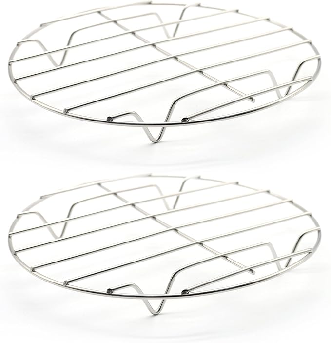 7.87" Round Cooking Rack, 2 Pcs Stainless Steel Baking Cooling Steaming Grilling Rack for Air Fryer, Pressure Cooker, Cooking Enthusiasts