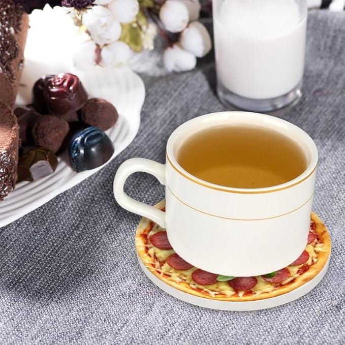 Ceramic Stone Cork Coasters for Drinks Tableware, Pepperoni Pizza with Mozzarella Cheese Round Absorbent Durable Aesthetic Art Cup Mat Protects Tables and Surfaces Set of 1 (4 * 4 Inch)