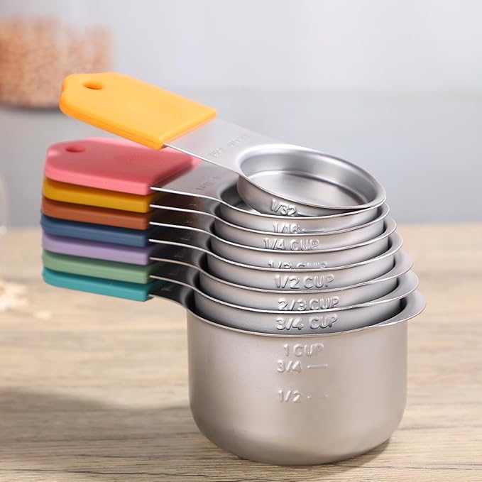 Magnetic Measuring Cups Set 8 Stainless Steel Stackable Nesting Measuring Cups for Measuring Dry and Liquid Ingredients