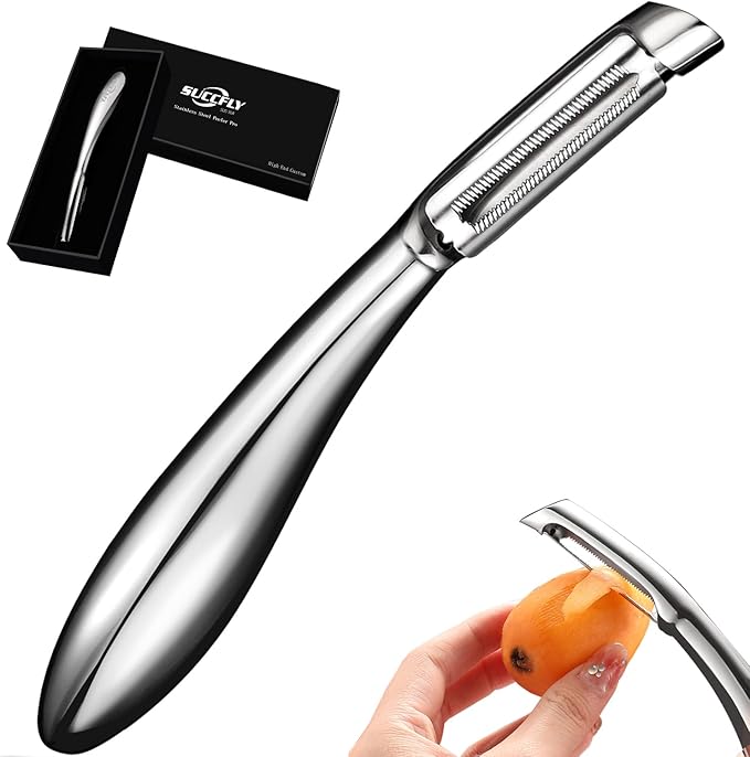 SUCCFLY Potato Peeler Stainless Steel, Premium Vegetable Peelers for Kitchen, Fruit & Veggie Peeler, Carrot Cucumber Apple Peelerļ¼Ultra Sharp Serrated Bladeļ¼Ergonomic Non-Slip Handle (5-year warranty)