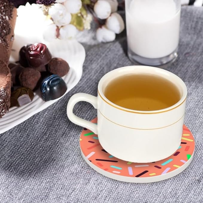 1 Pcs Coffee Cup Coasters for Drinks, Colorful Sprinkles on Pink Background Round Absorbent Non-Slip Ceramic Stone Cork Coasters for Kitchen Living Room Office Decoration Bar (4 * 4 Inch)
