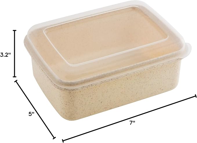 Simplify 6 Piece Set Eco Wheat Plastic Food Storage Containers | Clear Lid | Meal Prep | Leftovers | Kitchen | Lunch | Natural | Rectangular | 3 Sizes